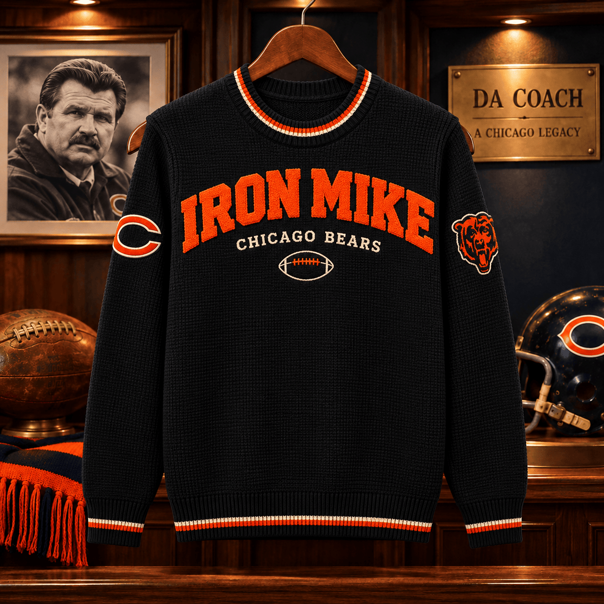 Mike Ditka Iron Mike Chicago Bears Heritage Knit Sweater Football Fan Gift