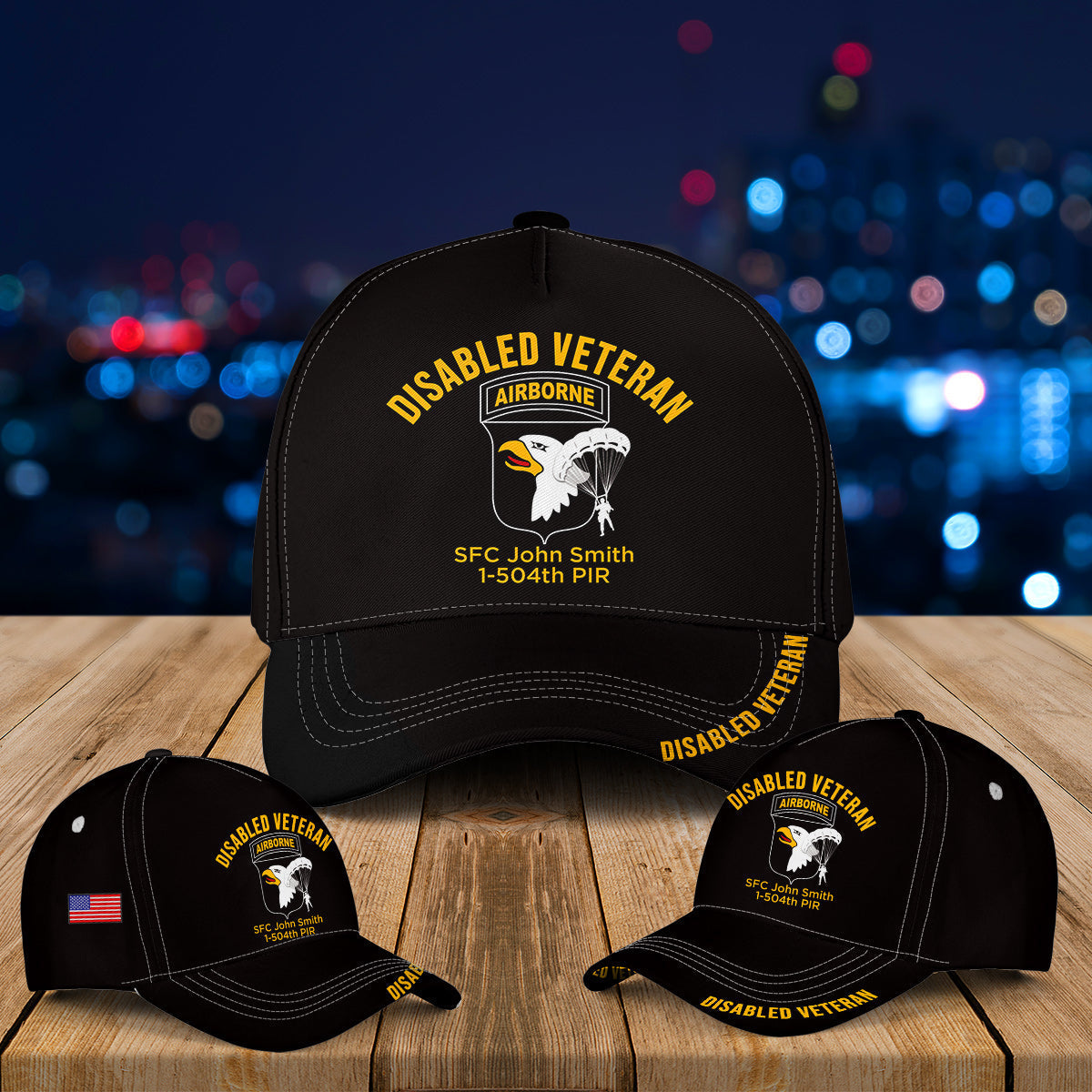 Custom Your Name, Rank & Unit US Army 101st Airborne Division Disabled Veteran Baseball Cap