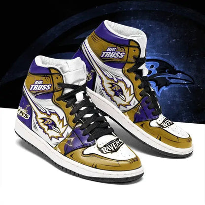 Air JD Hightop Shoes Baltimore Ravens Gold Purple Air Jordan 1 High Sneakers
