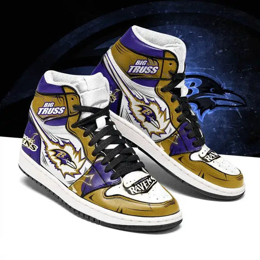 Air JD Hightop Shoes Baltimore Ravens Gold Purple Air Jordan 1 High Sneakers