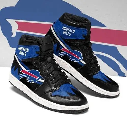 Air JD Hightop Shoes Buffalo Bills Blue Black Logo Air Jordan 1 High Sneakers