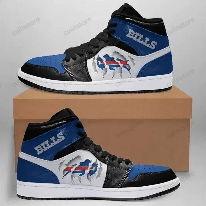 Air JD Hightop Shoes Buffalo Bills Blue Black Scratch Air Jordan 1 High Sneakers