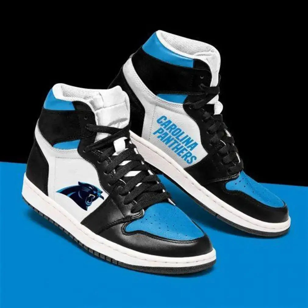 Air JD Hightop Shoes Carolina Panthers Black Blue Air Jordan 1 High Sneakers V2