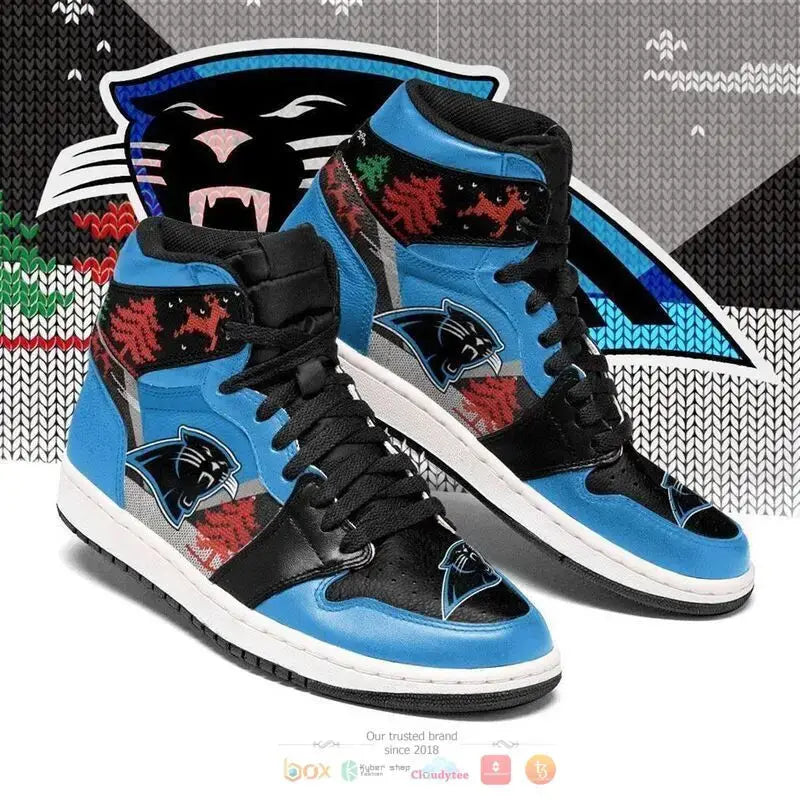 Air JD Hightop Shoes Carolina Panthers Ugly Christmas Air Jordan 1 High Sneakers