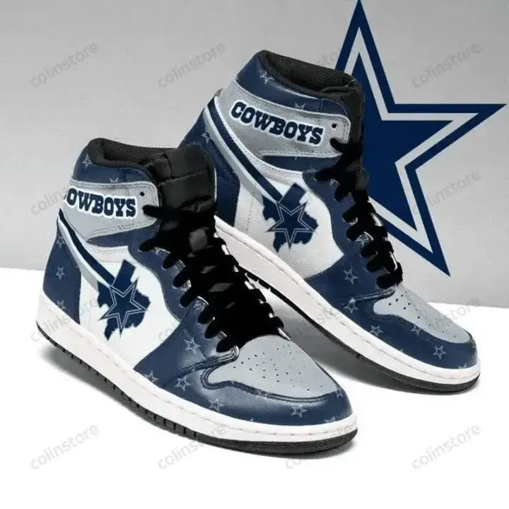 Air JD Hightop Shoes Dallas Cowboys Blue Grey White Air Jordan 1 High Sneakers