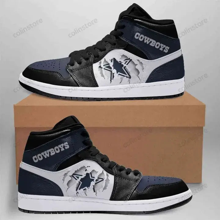 Air JD Hightop Shoes Dallas Cowboys Dark Blue Scratch Logo Air Jordan 1 High Sneakers