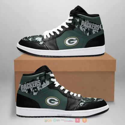 Air JD Hightop Shoes Green Bay Packers Green Black Camo Sneaker Air Jordan 1 High Sneakers
