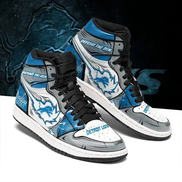 Air JD Hightop Shoes Detroit Lions Silver Blue Air Jordan 1 High Sneakers