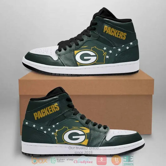 Air JD Hightop Shoes Green Bay Packers Green White Sneaker Air Jordan 1 High Sneakers
