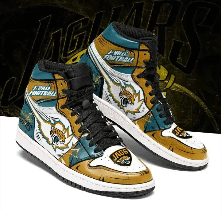 Air JD Hightop Shoes Jacksonville Jaguars Gold Teal Air Jordan 1 High Sneakers