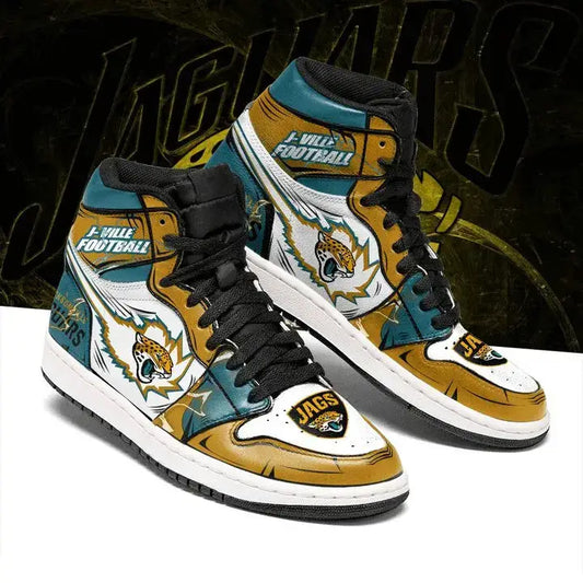Air JD Hightop Shoes Jacksonville Jaguars Gold Teal Air Jordan 1 High Sneakers