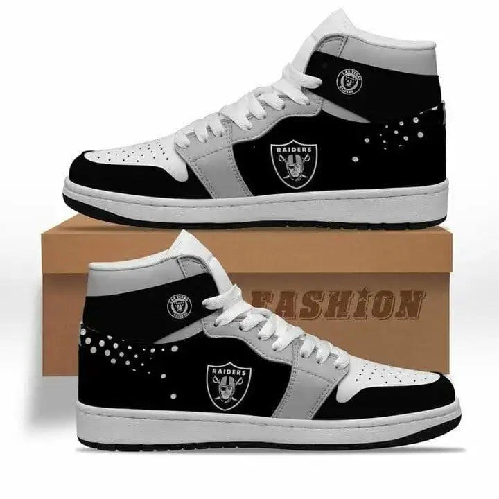 Air JD Hightop Shoes Las Vegas Raiders Black Silver Air Jordan 1 High Sneakers V2