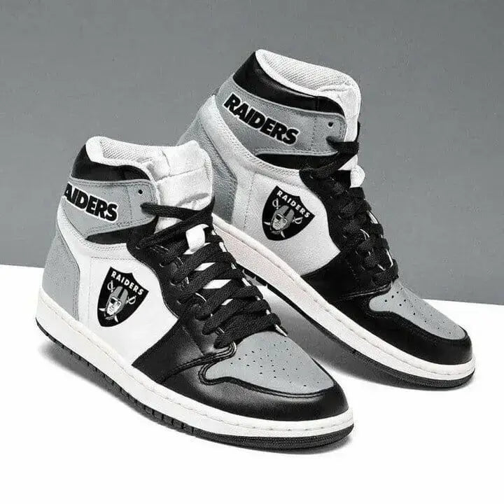 Air JD Hightop Shoes Las Vegas Raiders Silver Black Air Jordan 1 High Sneakers V2
