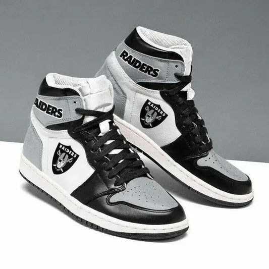 Air JD Hightop Shoes Las Vegas Raiders Silver Black Air Jordan 1 High Sneakers V2