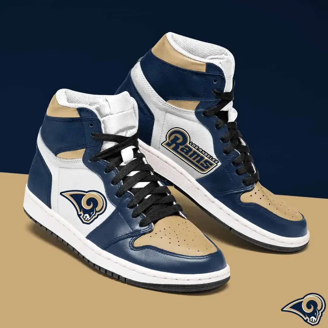 Air JD Hightop Shoes Los Angeles Rams Dark Blue White Brown Air Jordan 1 High Sneakers
