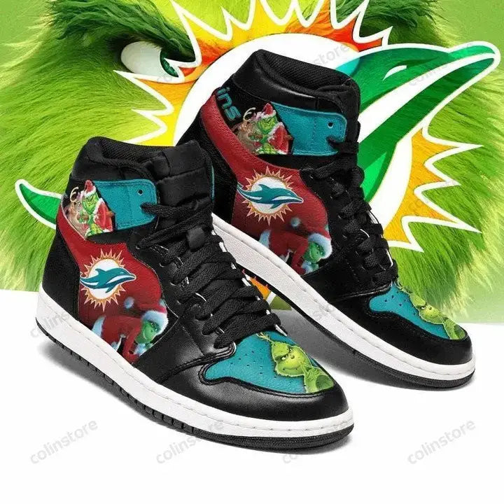 Air JD Hightop Shoes Miami Dolphins The Grinch Ugly Christmas Air Jordan 1 High Sneakers
