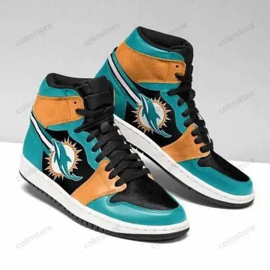 Air JD Hightop Shoes Miami Dolphins Aqua Orange Air Jordan 1 High Sneakers