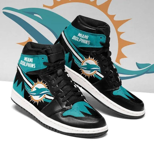 Air JD Hightop Shoes Miami Dolphins Black Aqua Air Jordan 1 High Sneakers