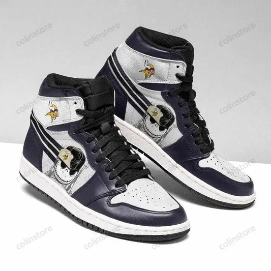 Air JD Hightop Shoes Minnesota Vikings Black White Jack Skellington Air Jordan 1 High Sneakers