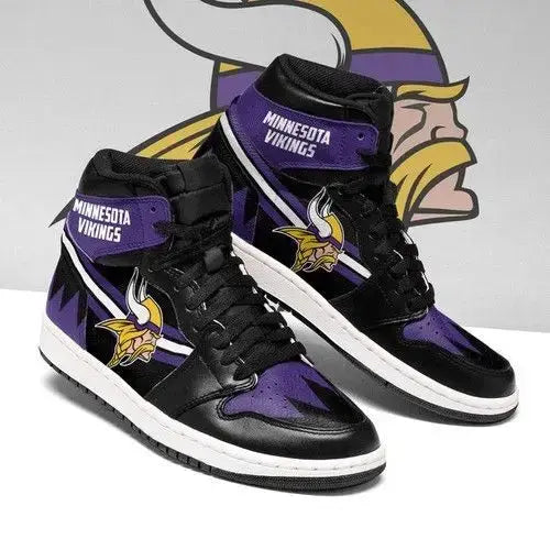Air JD Hightop Shoes Minnesota Vikings Purple Logo Black Sneaker Air Jordan 1 High Sneakers