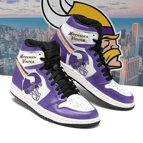 Air JD Hightop Shoes Minnesota Vikings Purple Helmet White Sneaker Air Jordan 1 High Sneakers