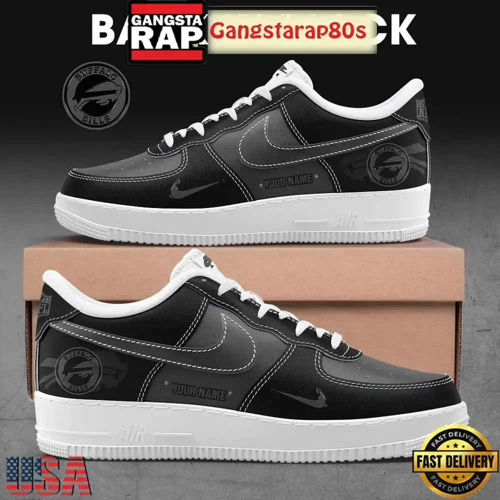 Buffalo Bills Back In Black Custom Name Air Force 1 Shoes