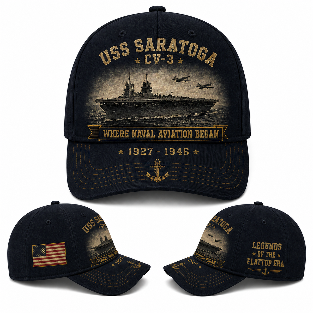 USS Saratoga CV-3 Flattop Era Baseball Cap WWII Carrier Aviation Gift