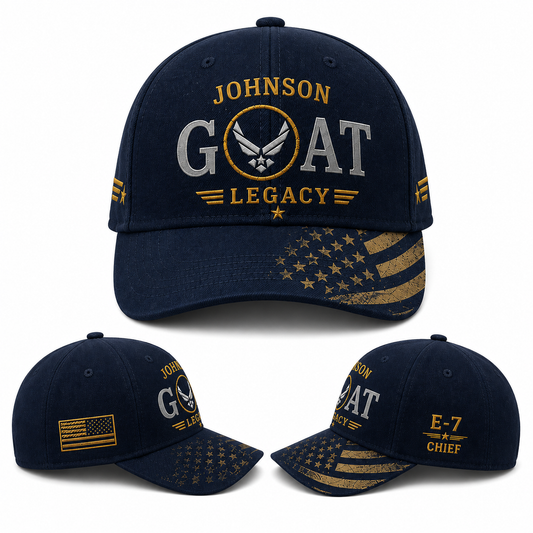 Personalized Air Force GOAT Legacy Baseball Cap Custom Name Veteran Gift Hat