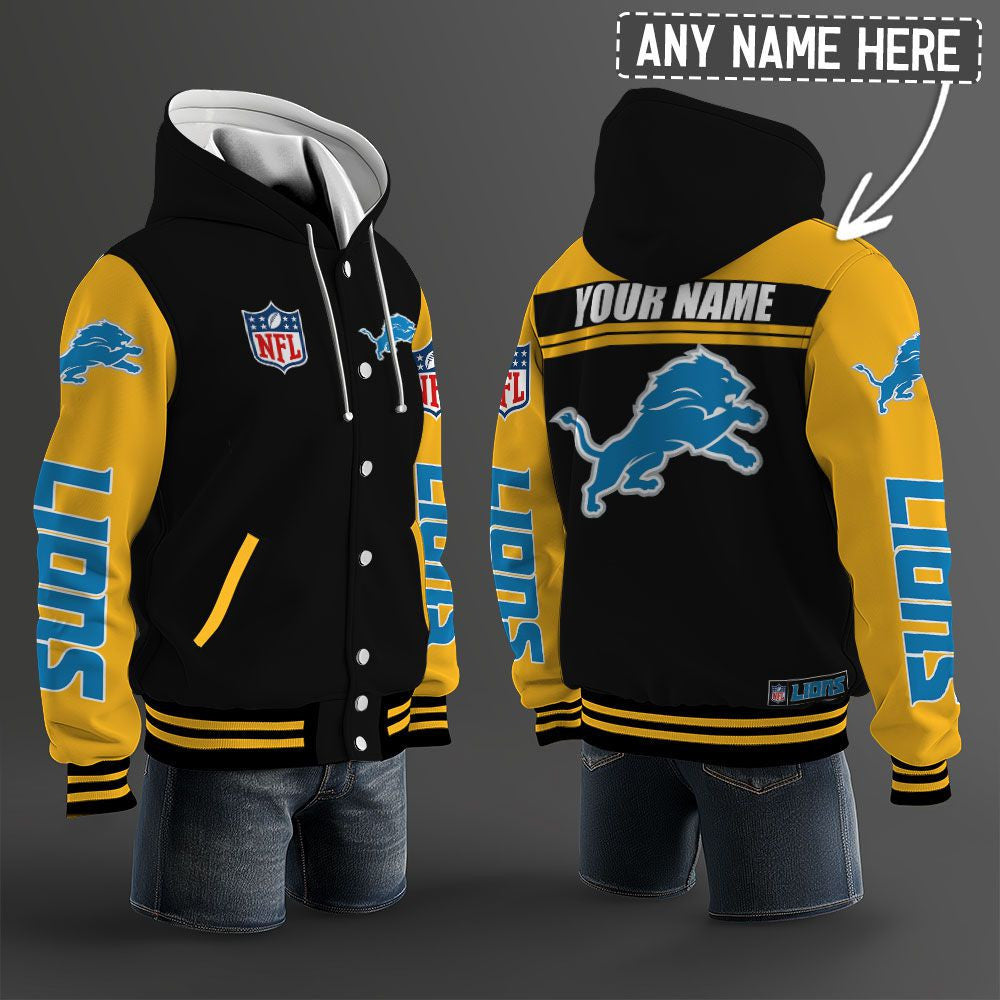 Detroit Lions Hooded Letterman Jacket Custom Name Brdct3da1105