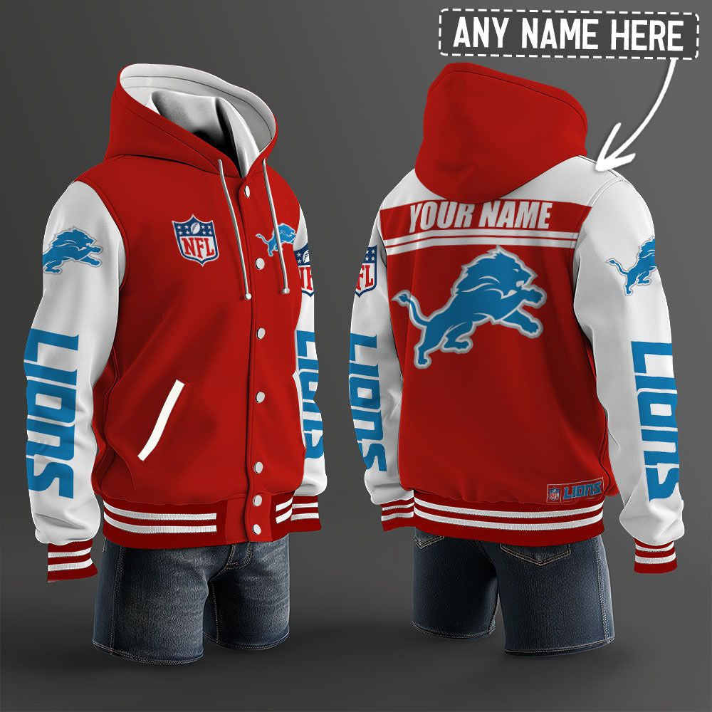 Detroit Lions Hooded Letterman Jacket Custom Name Brdct3da1105