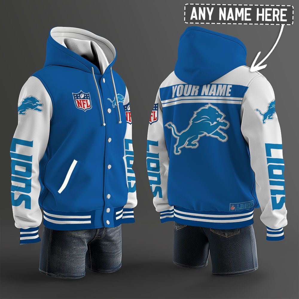 Detroit Lions Hooded Letterman Jacket Custom Name Brdct3da1105