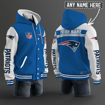 New England Patriots Hooded Letterman Jacket Custom Name Brdct3da2