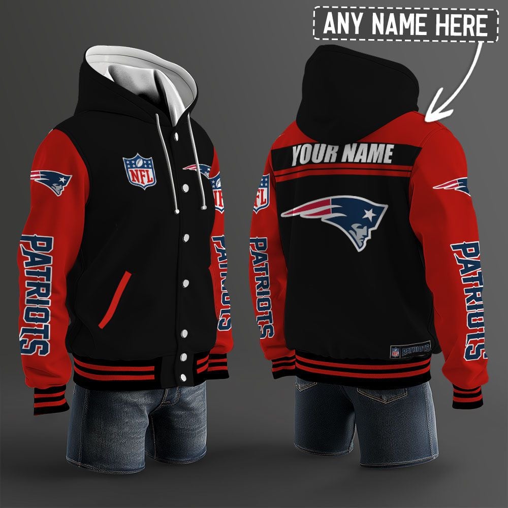 New England Patriots Hooded Letterman Jacket Custom Name Brdct3da2
