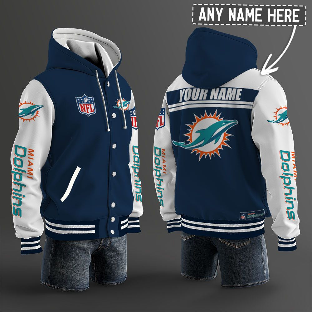 Miami Dolphins Hooded Letterman Jacket Custom Name Brdct3da1905