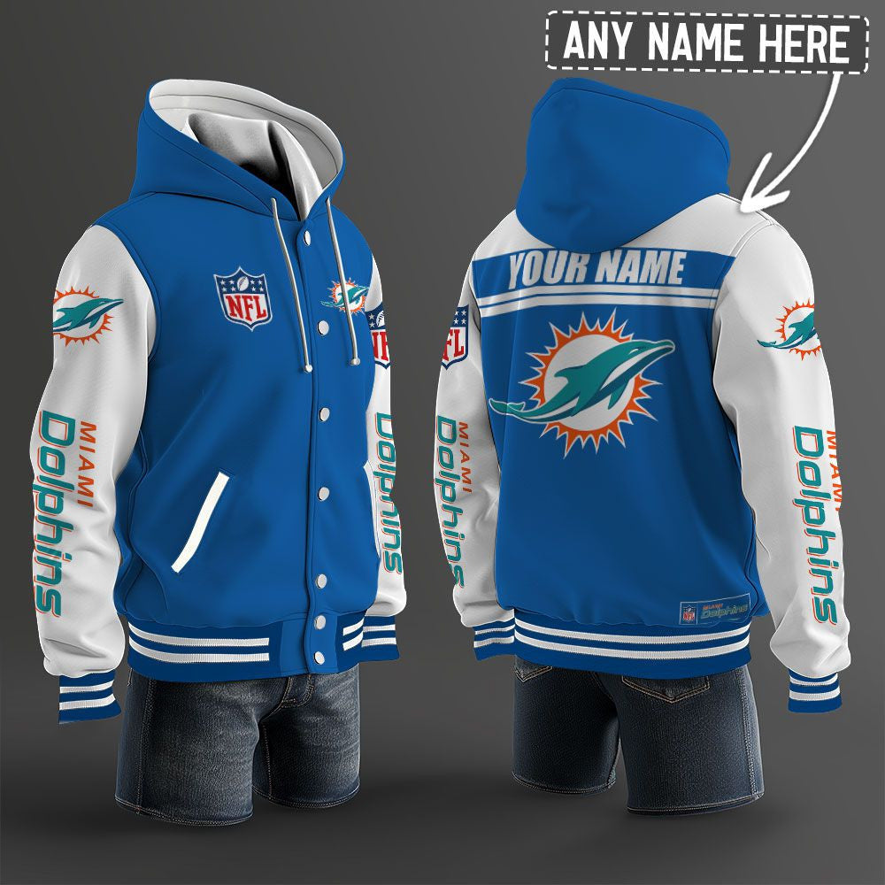Miami Dolphins Hooded Letterman Jacket Custom Name Brdct3da1905