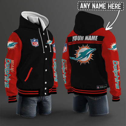 Miami Dolphins Hooded Letterman Jacket Custom Name Brdct3da1905