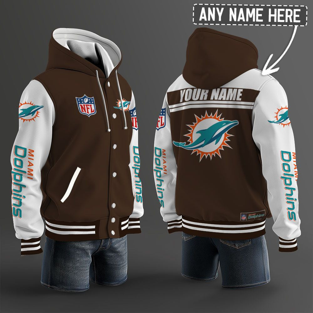 Miami Dolphins Hooded Letterman Jacket Custom Name Brdct3da1905
