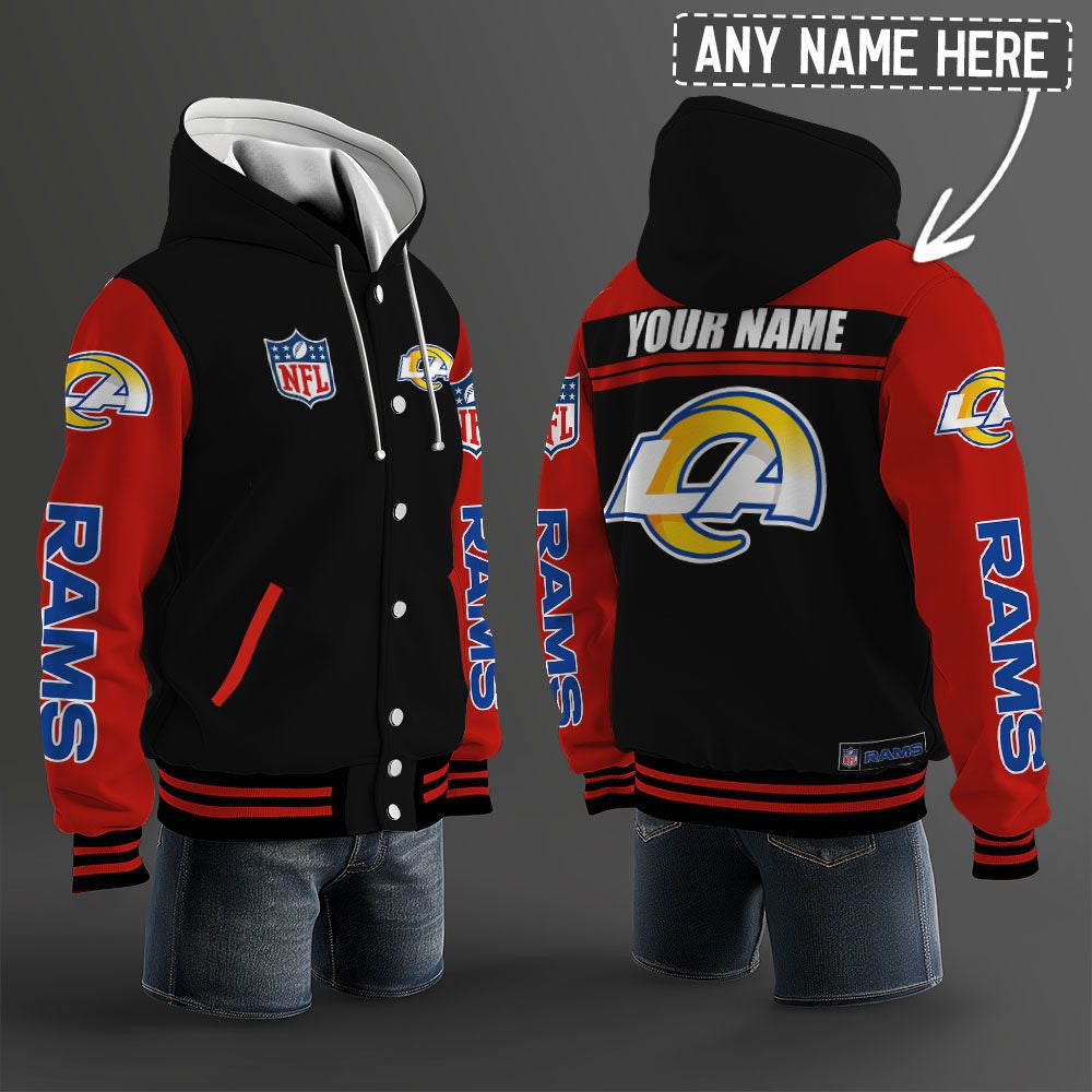Los Angeles Rams Hooded Letterman Jacket Custom Name Brdct3da1805