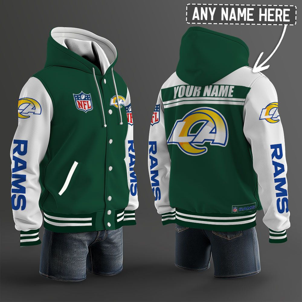 Los Angeles Rams Hooded Letterman Jacket Custom Name Brdct3da1805