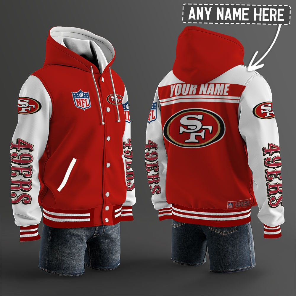San Francisco 49ers Hooded Letterman Jacket Custom Name Brdct3da28