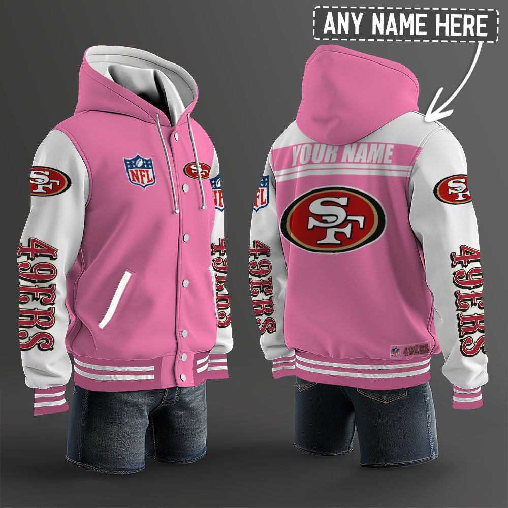 San Francisco 49ers Hooded Letterman Jacket Custom Name Brdct3da28