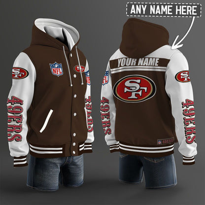 San Francisco 49ers Hooded Letterman Jacket Custom Name Brdct3da28