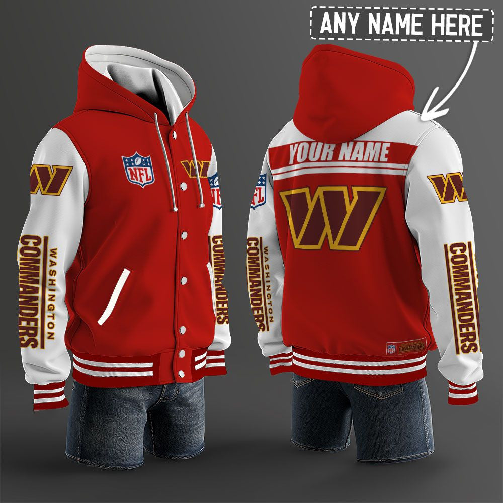 Washington Commanders Hooded Letterman Jacket Custom Name Brdct3da