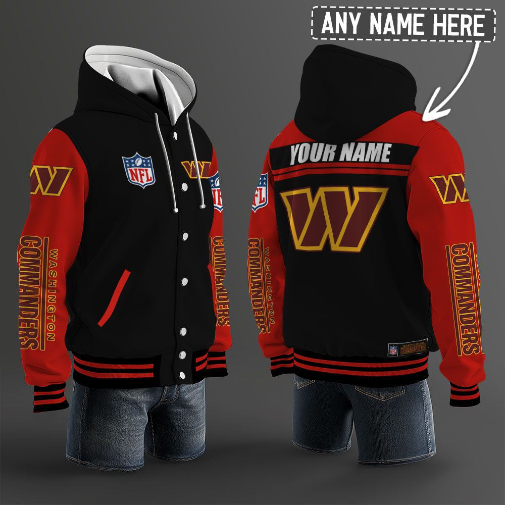 Washington Commanders Hooded Letterman Jacket Custom Name Brdct3da