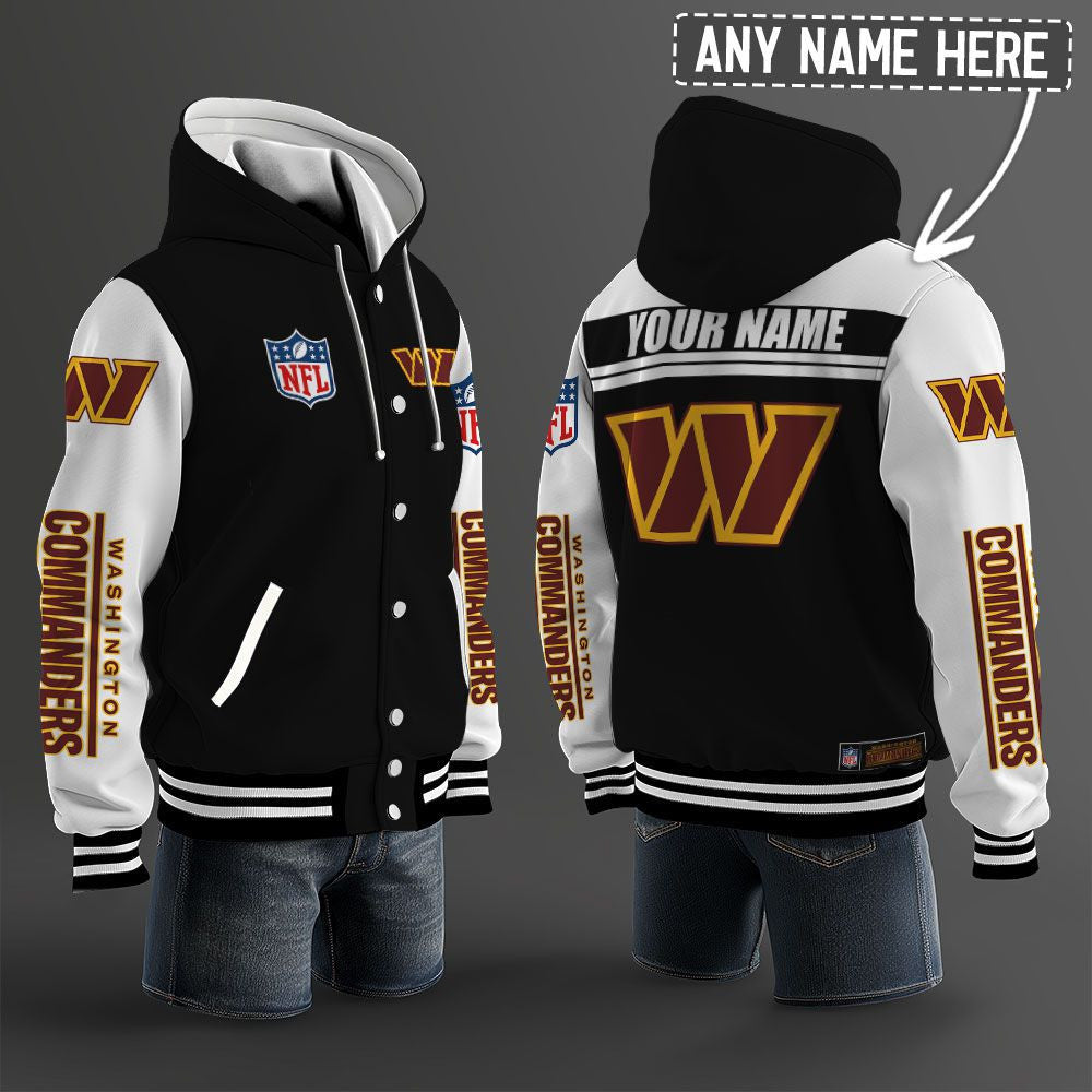 Washington Commanders Hooded Letterman Jacket Custom Name Brdct3da