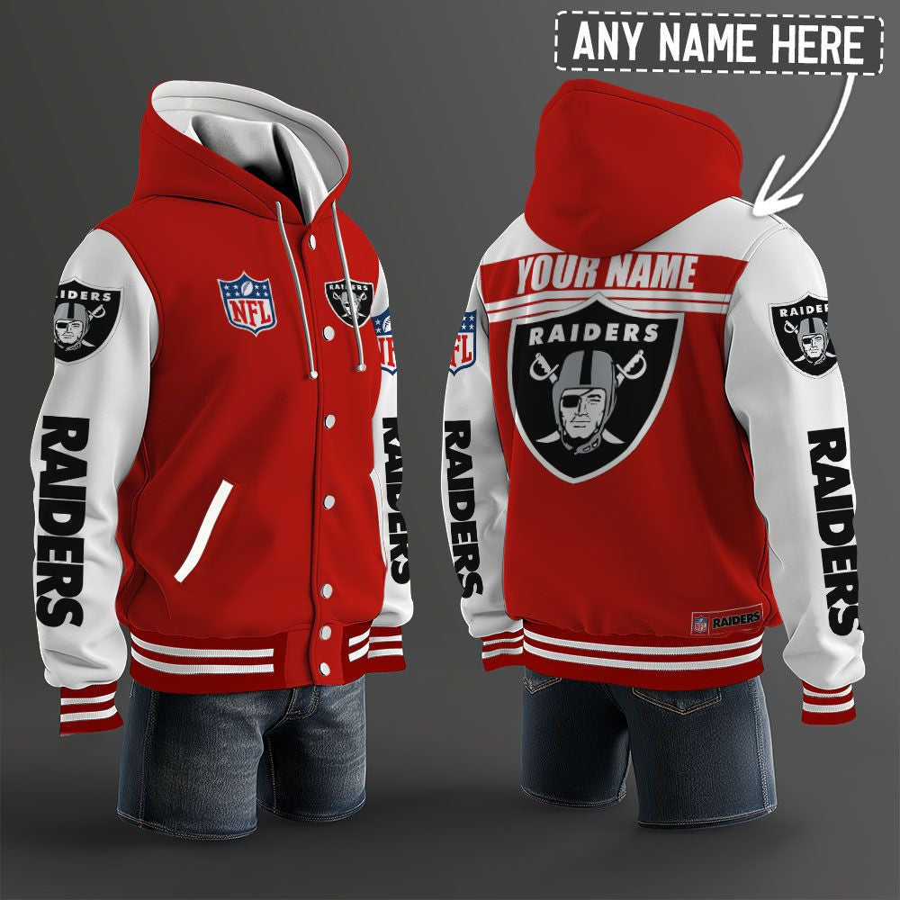 Las Vegas Raiders Hooded Letterman Jacket Custom Name Brdct3da2505