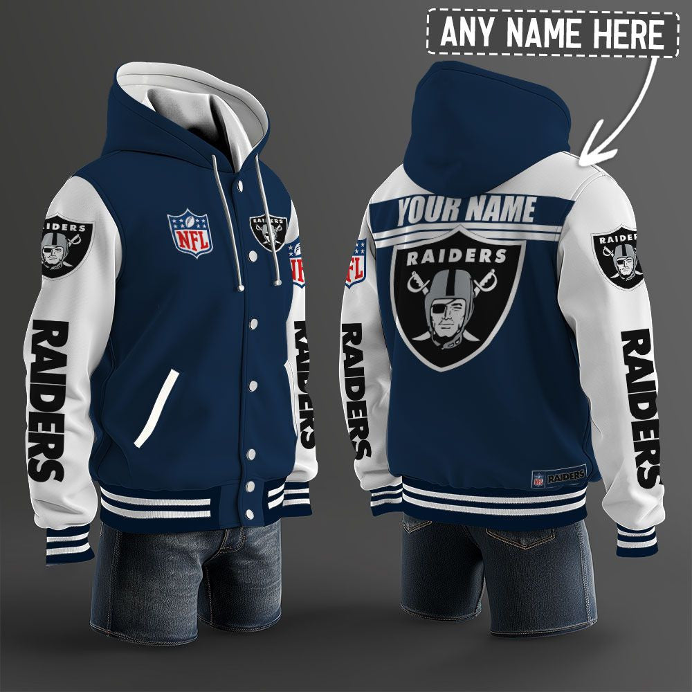 Las Vegas Raiders Hooded Letterman Jacket Custom Name Brdct3da2505