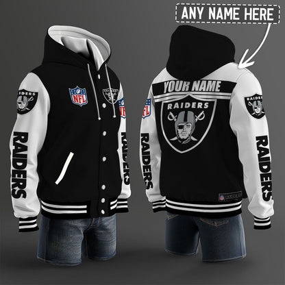 Las Vegas Raiders Hooded Letterman Jacket Custom Name Brdct3da2505