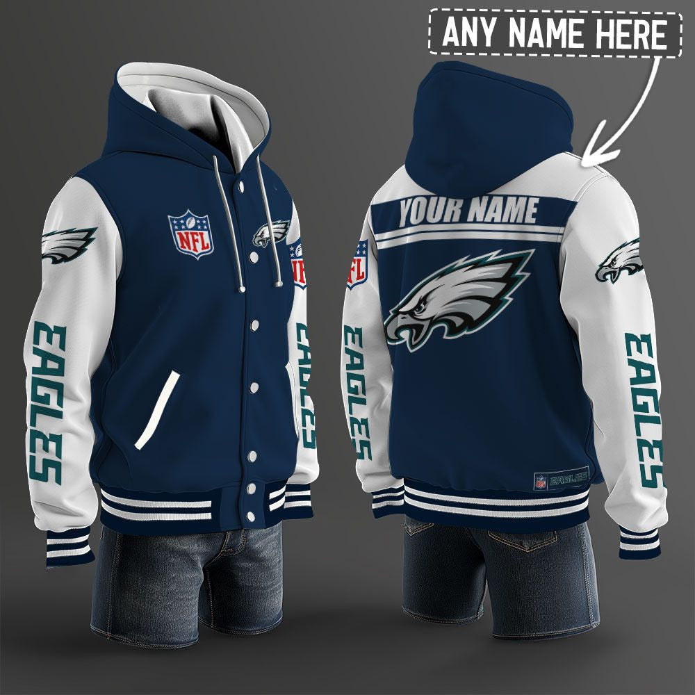 Philadelphia Eagles Hooded Letterman Jacket Custom Name Brdct3da26