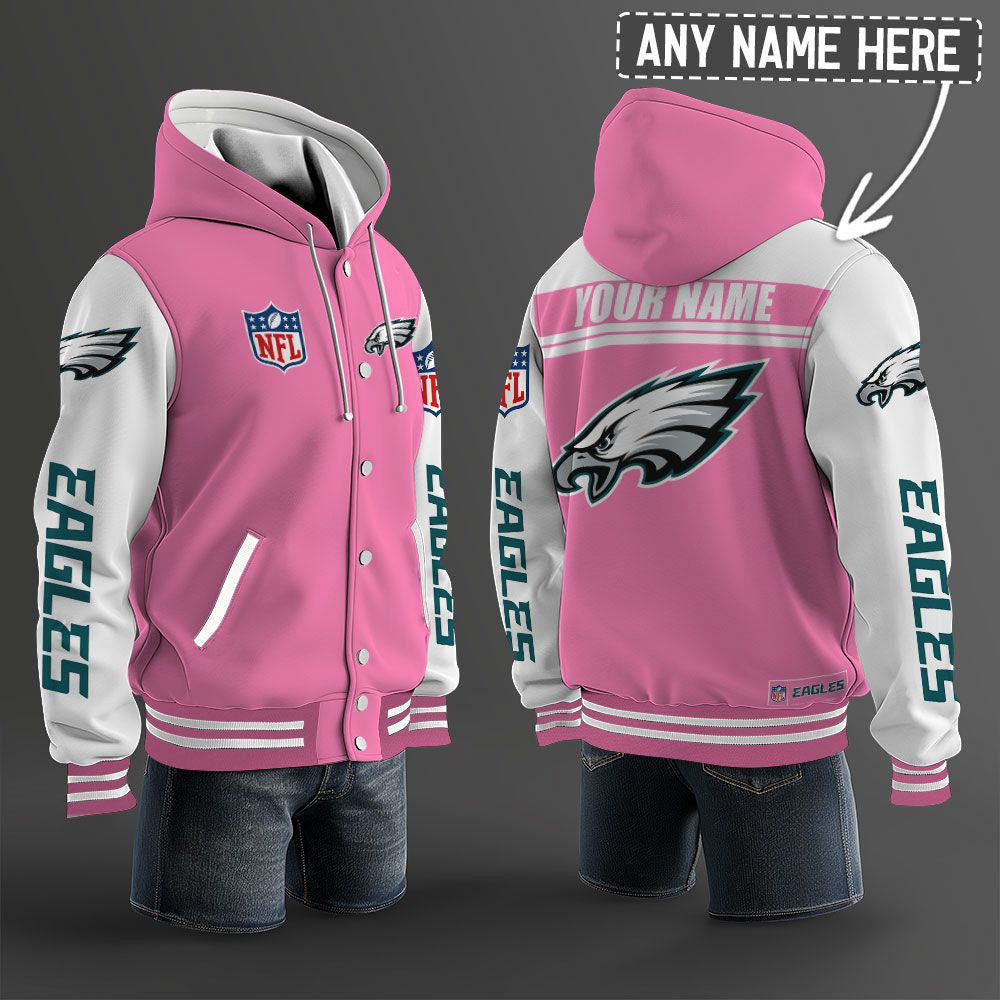 Philadelphia Eagles Hooded Letterman Jacket Custom Name Brdct3da26